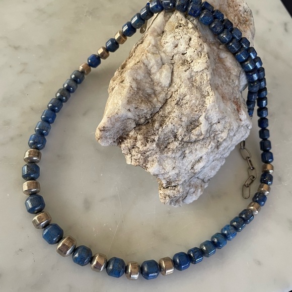 Native American Navajo Denim Lapis & Sterling Bead Necklace Vintage by Platero - Picture 2 of 16